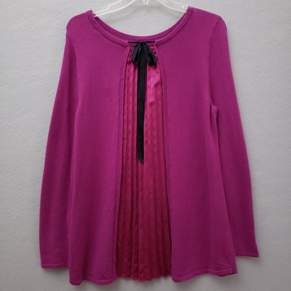 Soft Surroundings Womens Medium Petite Reserva Sweater Magenta Pleated Back Bow